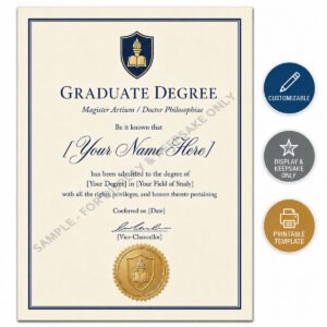 Customizable graduate degree template design for display and keepsake purposes — GRADORA