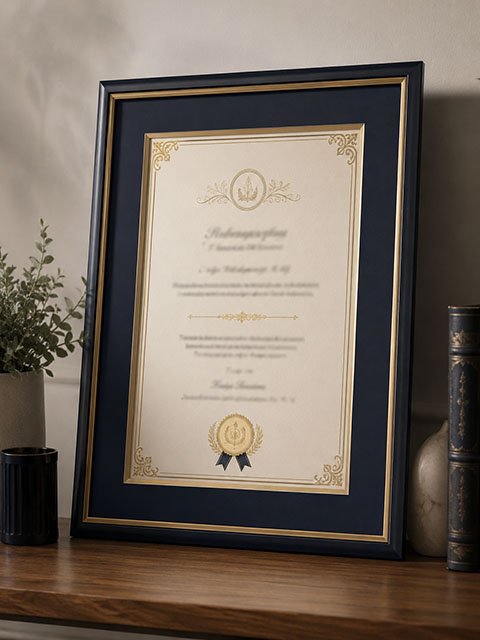 Personalized certificate-style keepsake, framed for display