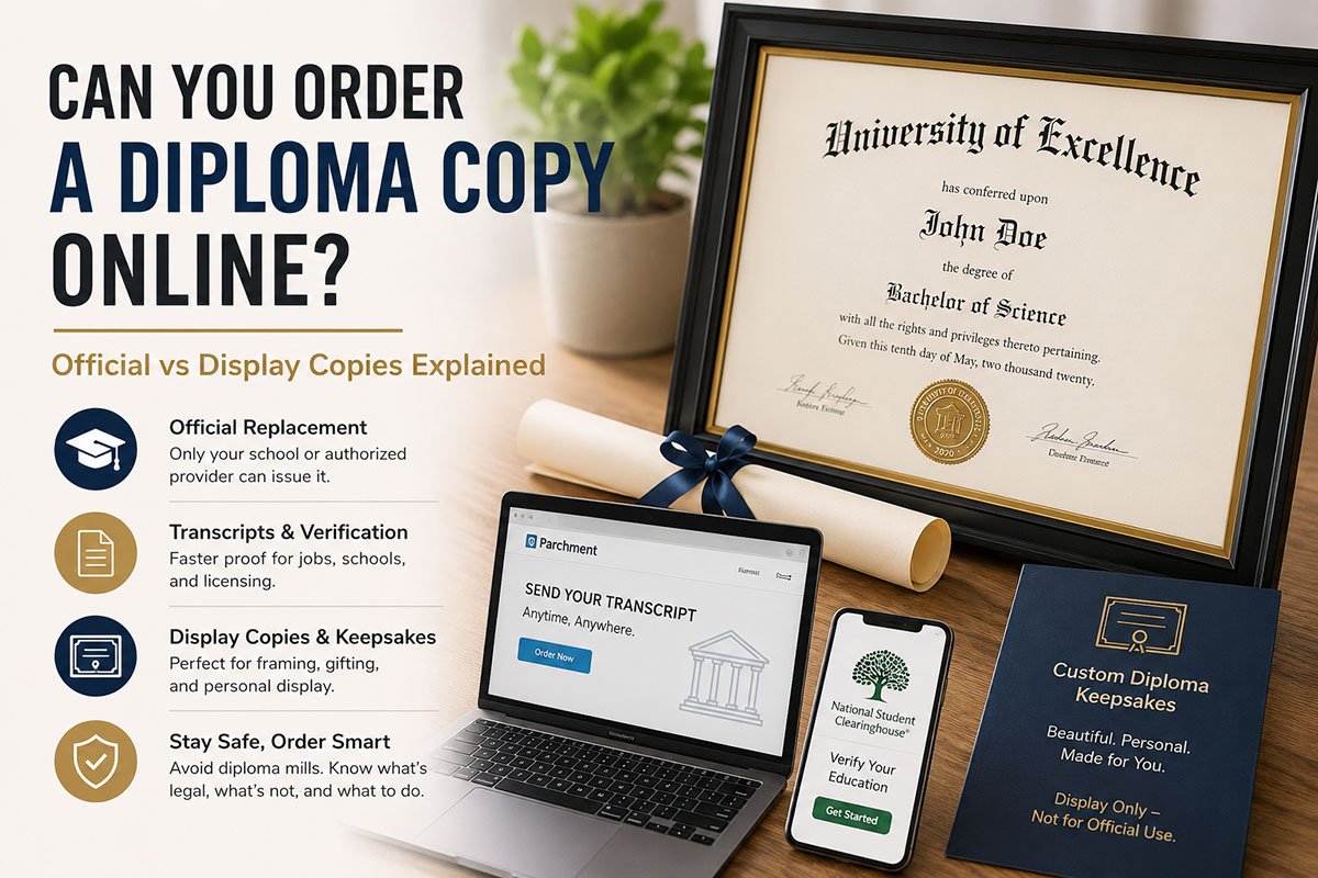 Guide explaining whether you can order a diploma copy online and the difference between official and display copies
