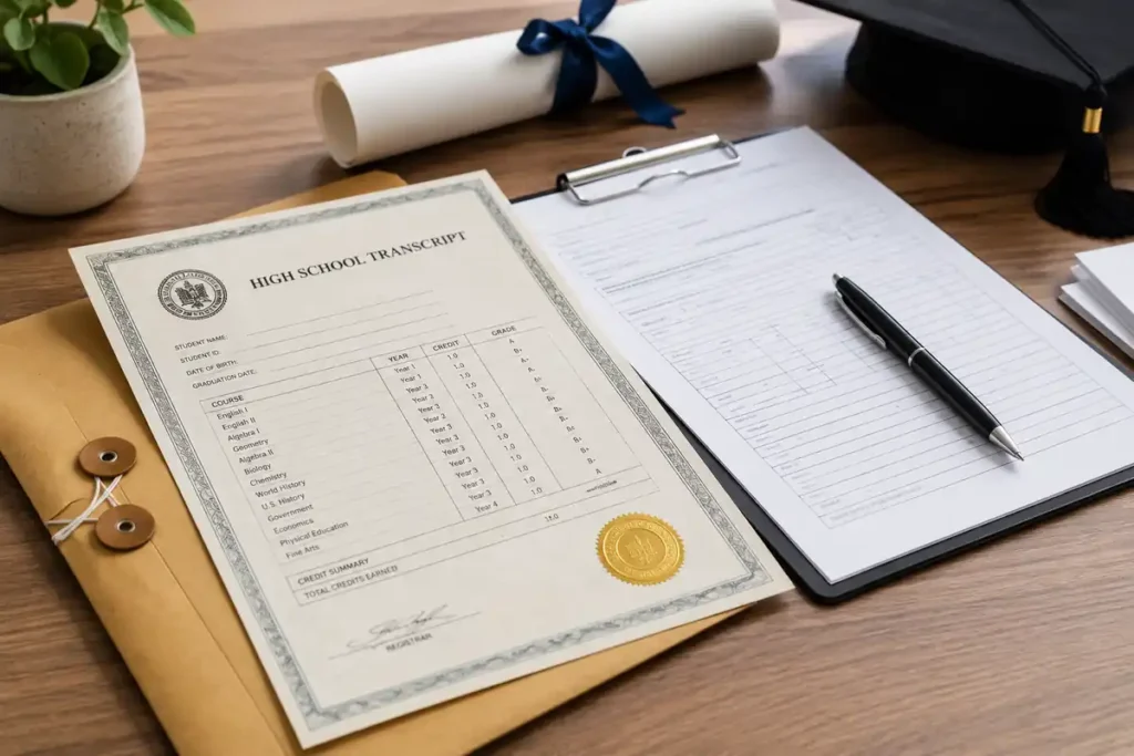 Person requesting a replacement high school transcript online from a school district portal