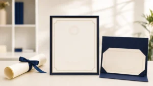 Three academic documents side by side showing a high school diploma, college degree, and program certificate