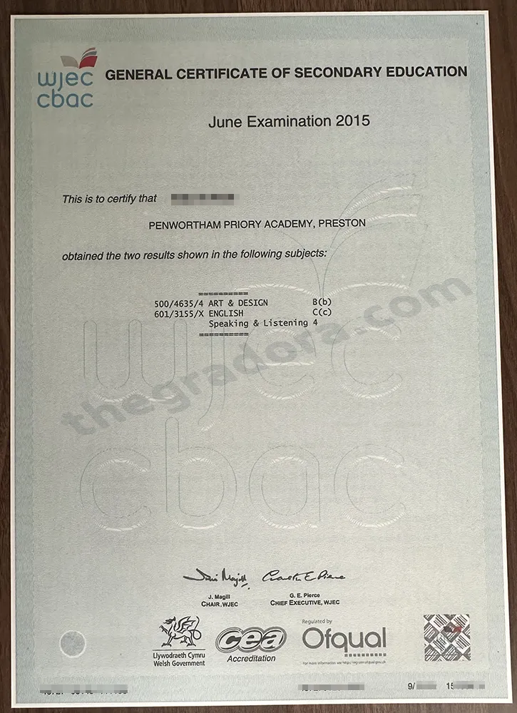 WJEC CBAC GCSE certificate example