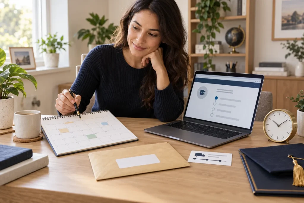 Graduate planning the processing and delivery time for a replacement degree certificate